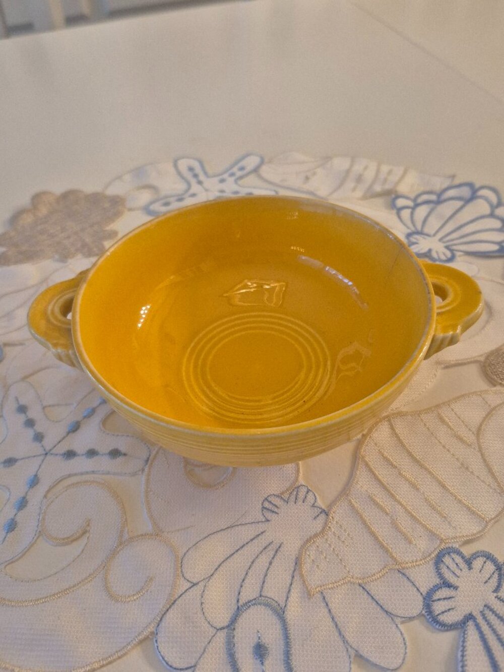 Vintage Fiestaware Cream Soup Bowl w Handles Original Yellow
